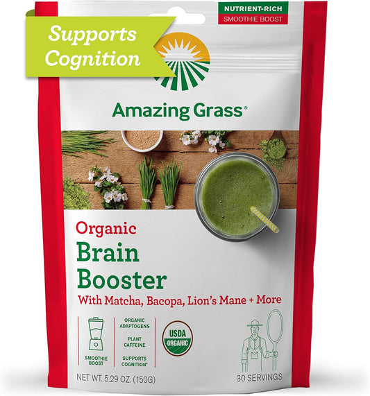 Amazing Grass Brain Booster, Organic Greens Powder With Plant Caffeine