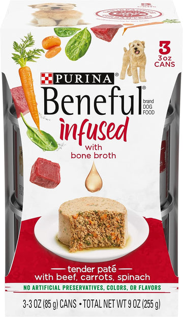 Beneful Purina Infused Wet Dog Food Pate, with Real Beef, Carrots and Spinach, with Bone Broth for Dogs - (8 Packs of 3)