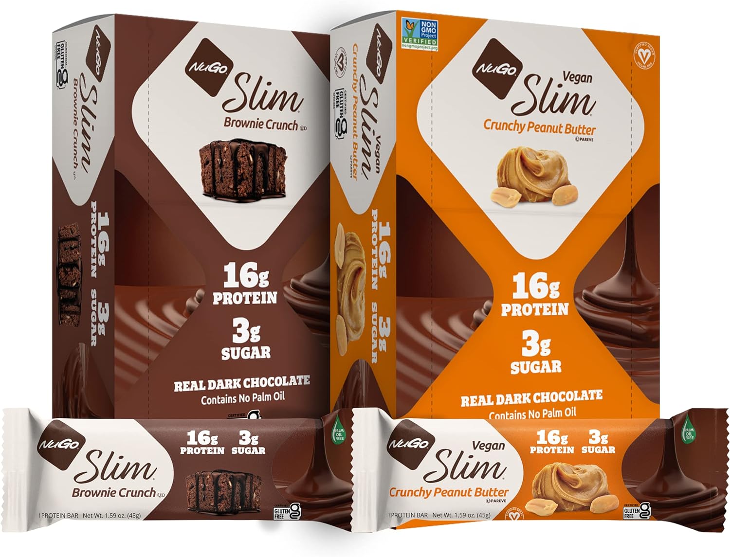 NuGo Slim 24ct Variety - Crunchy Peanut Butter 12 bars & Brownie Crunc4 Pounds