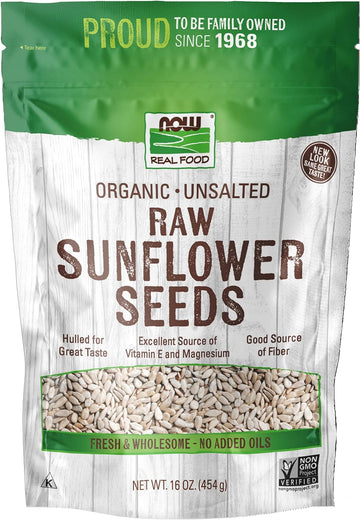 Now Foods, Certified Organic Sunflower Seeds, Raw And Unsalted, Source Of Fiber And Vitamin E, Hulled For Great Taste, C