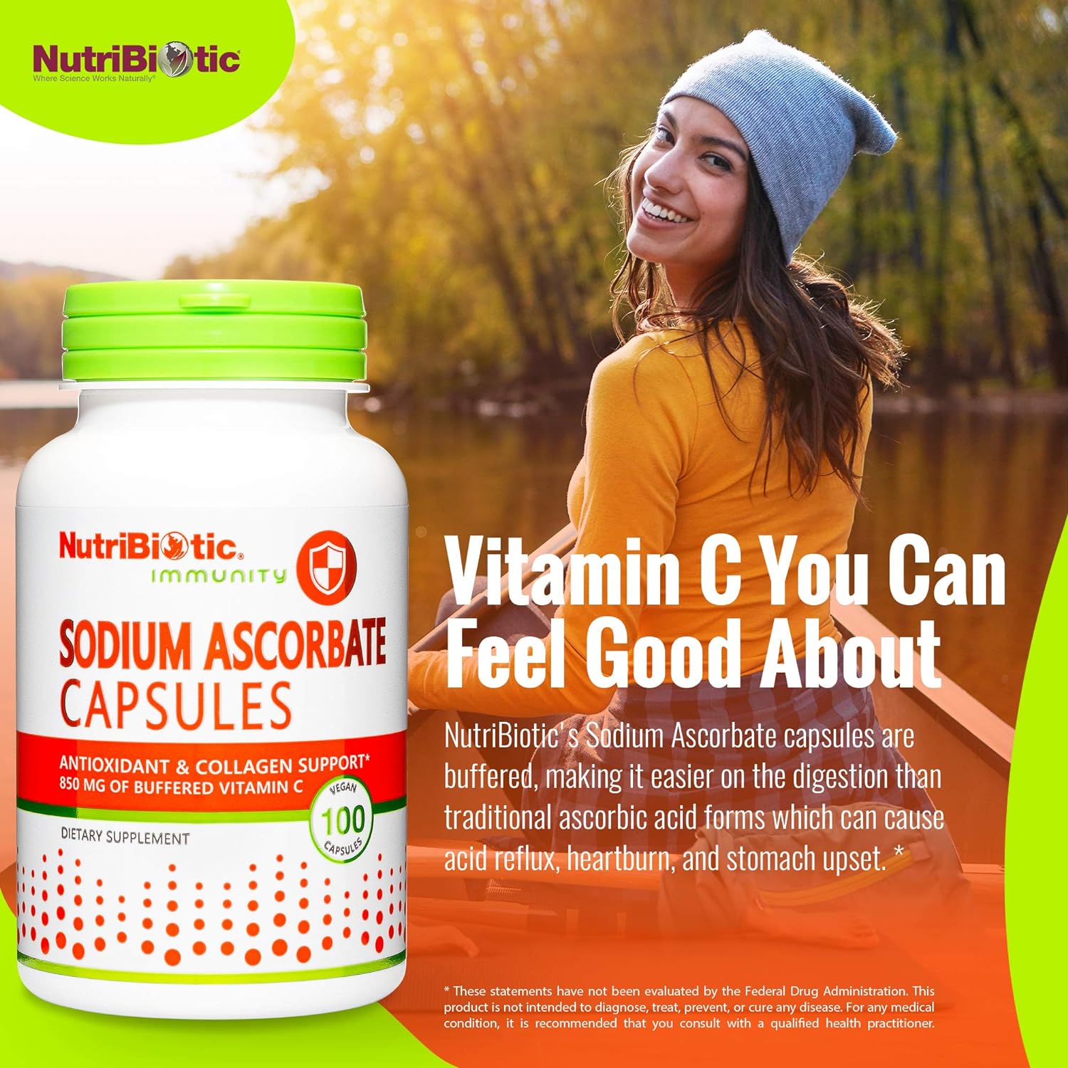 NutriBiotic - Sodium Ascorbate Buffered Vitamin C Capsules, 100 Ct | V