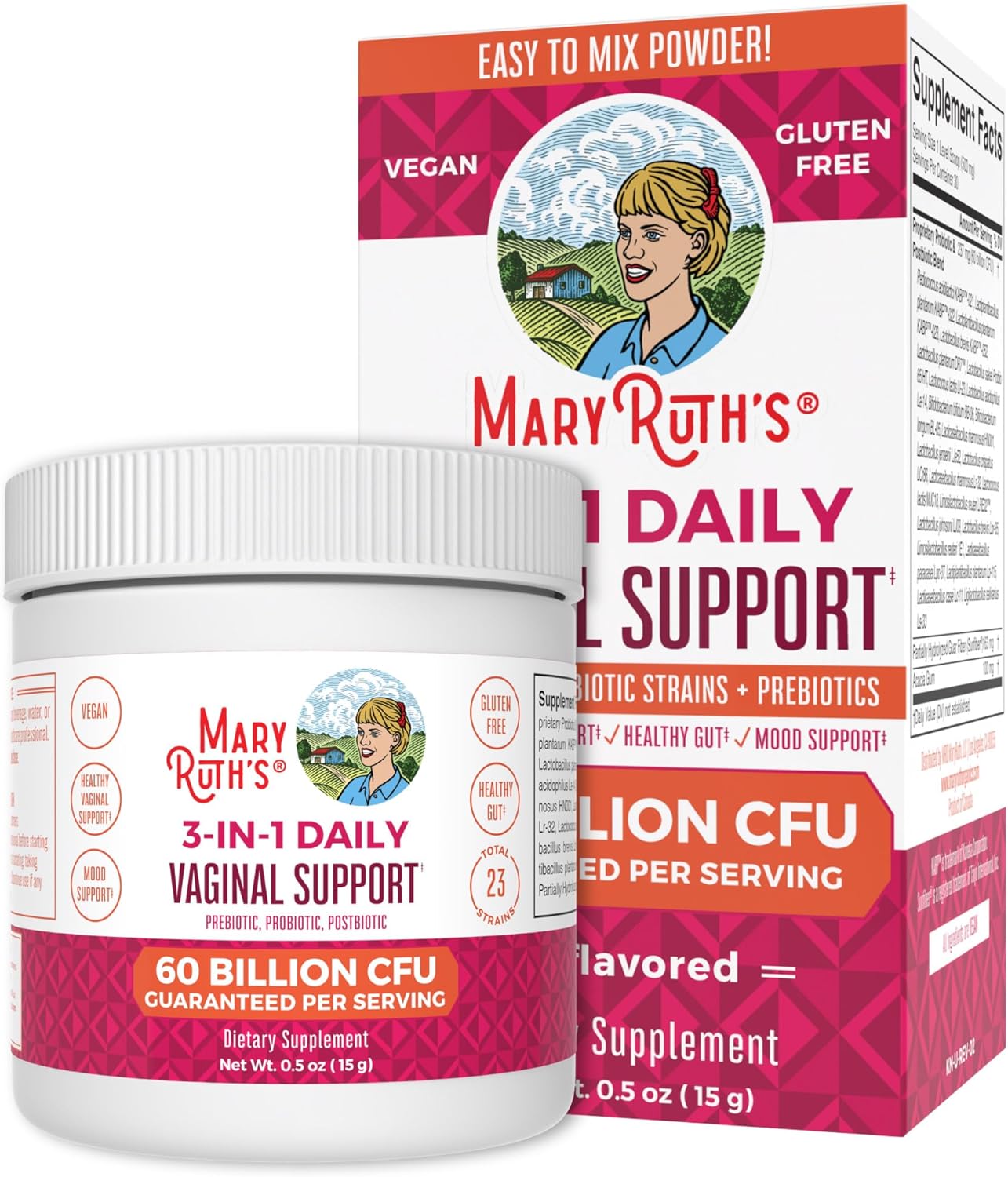 Maryruth Organics 3-In-1 Probiotics For Women, Clinically Tested, Vaginal Probiotics For Digestive Health & Hormonal Support, Womens Probiotic Powder, Gut Health, 50 Billion Cfu, Allergen Free, 0.5 Oz