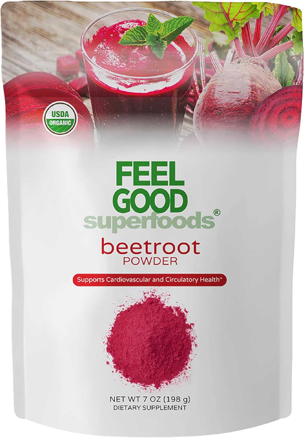 Feelgood Superfoods Fortified Organic Beetroot Powder, Nitric Oxide Booster For Cooking And Smoothies, Pure Beets With 1