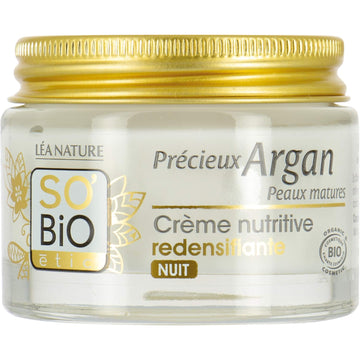 So'Bio Étic | Precious Argan Redensifying Nourishing Night Cream | Organic Anti-Aging Overnight Moisturizer for Dry Skin & Deep Hydration | 1.69