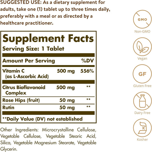Solgar HY-BIO, 250 Tablets - Antioxidant & Immune Support - Citrus Bioavonoids, Vitamin C, Rutin & Rose Hips - Non-GMO, Vegan, Gluten Free, Dairy Free, Kosher - 250 Servings
