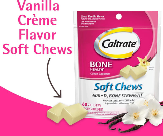 Caltrate Soft Chews 600 Plus D3 Calcium Vitamin D Supplement, Vanilla