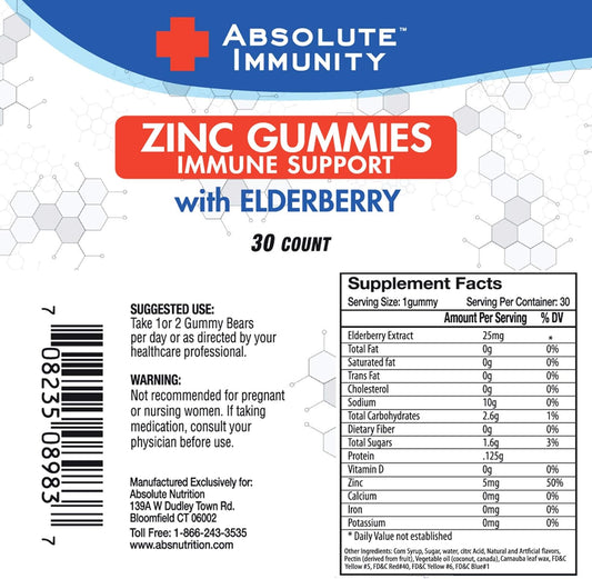 Absolute Immunity- ZINC and Elderberry Gummies - Immune System Health