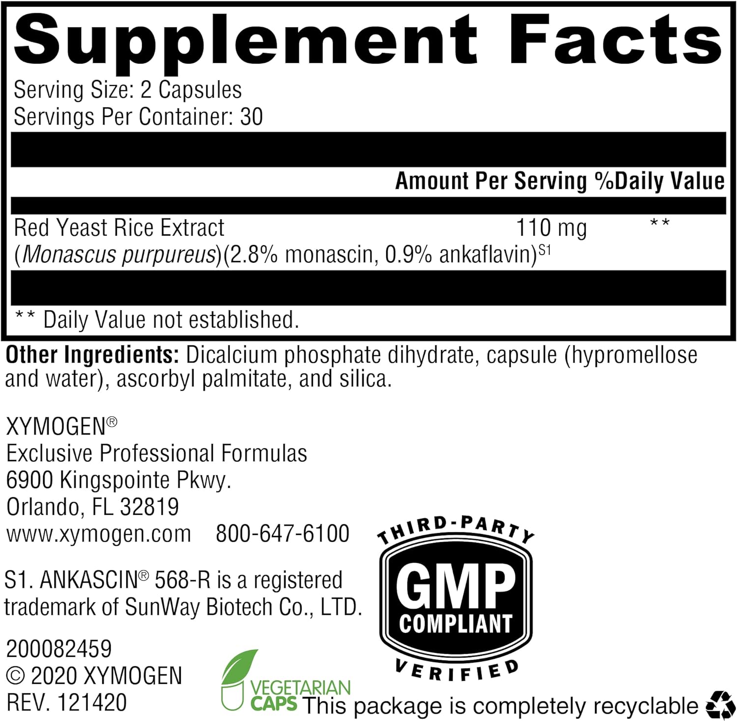 XYMOGEN Red Yeast Rice - Non-GMO Red Yeast Rice Supplement to Help Mai