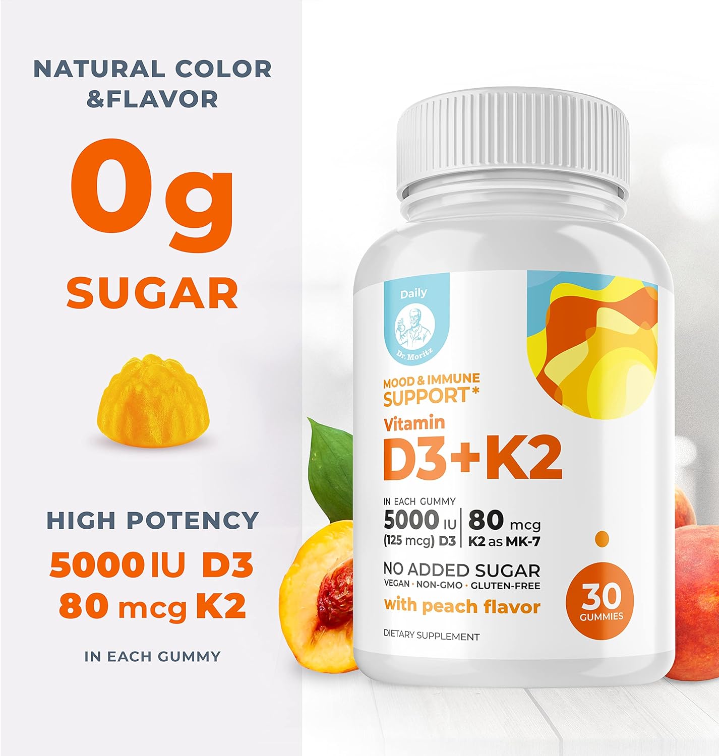  DR. MORITZ Vitamin D3 K2 Gummies 5000 IU - Sugar-Free VIT D