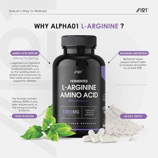 Fermented L-Arginine with BioPerine? & Biotin 1000mg - Potent Amino Ac64 Grams