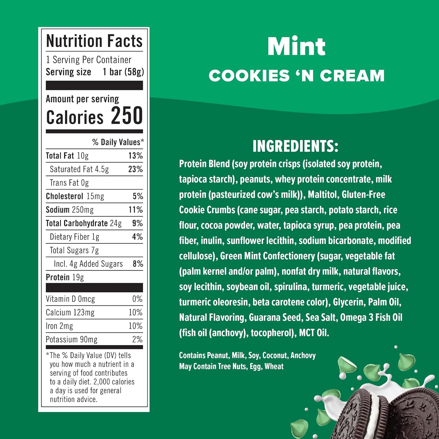 JiMMY! Protein Bar, Mint Cookies and Cream, Wake and Focus, 12 Count -