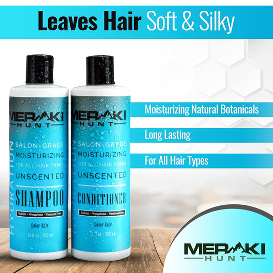 Meraki Hunt Fragrance Free Biotin Shampoo and Conditioner Set - Unscented Sulfate Free Moisturizing Salon Grade with Keratin and Aloe Vera - Safe for Color Treated Hair (Shampoo & Conditioner Set)