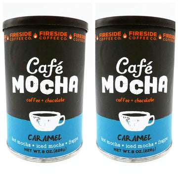 Fireside Coffee Company - Cafe Mocha Caramel- Two Pack - Hot Mocha - Iced Mocha - Frappe - Two Canisters