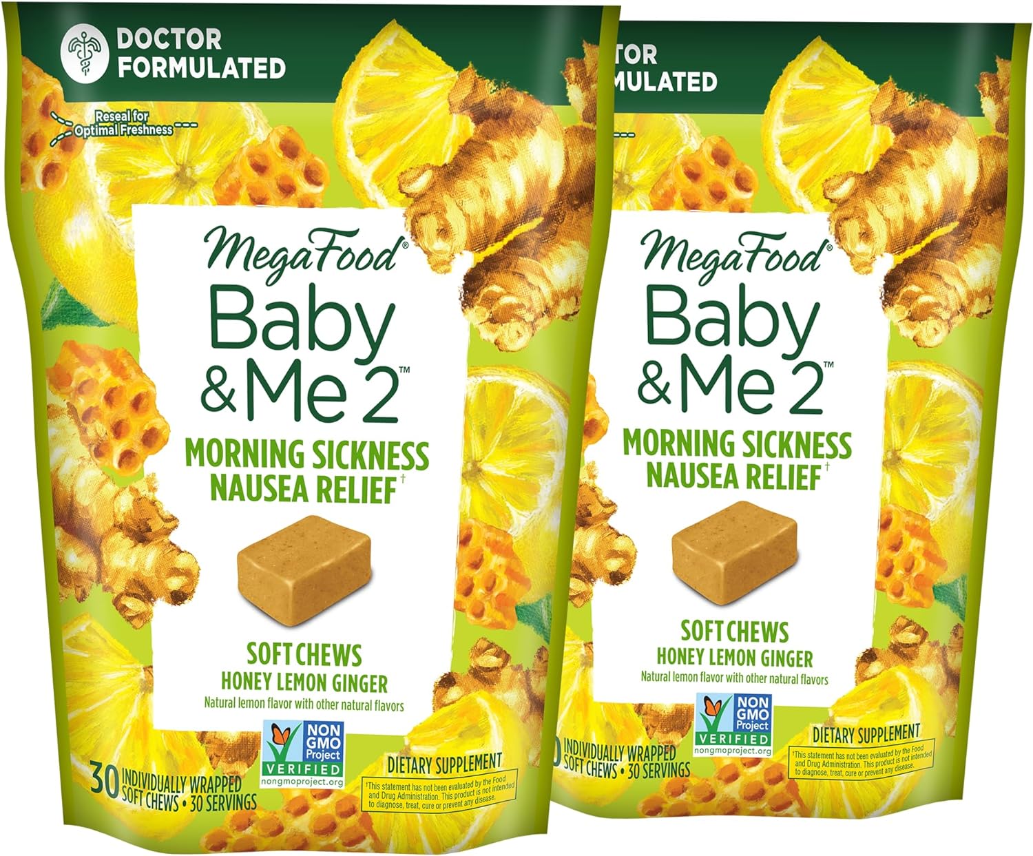 MegaFood Baby & Me 2 Prenatal Morning Sickness Relief Soft Chews -with11.2 Ounces