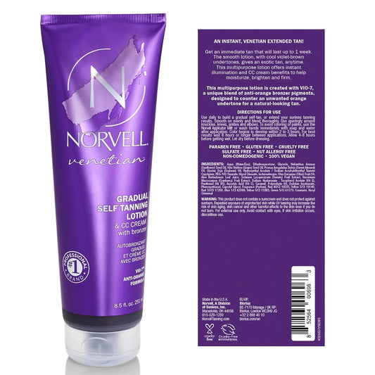 Norvell Venetian Sunless Self Tanner Gradual Color Extender Moisturizing Lotion, 8.5 . - Self Tanning Cream with Violet and Brown Tone, Instant Bronzers Fake Tan