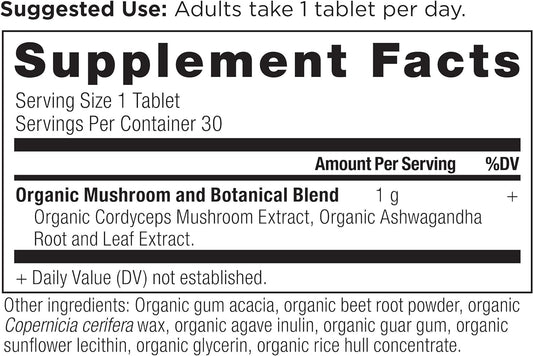 Ancient Nutrition Organic Cordyceps Tablets, Made with Ashwagandha, Su