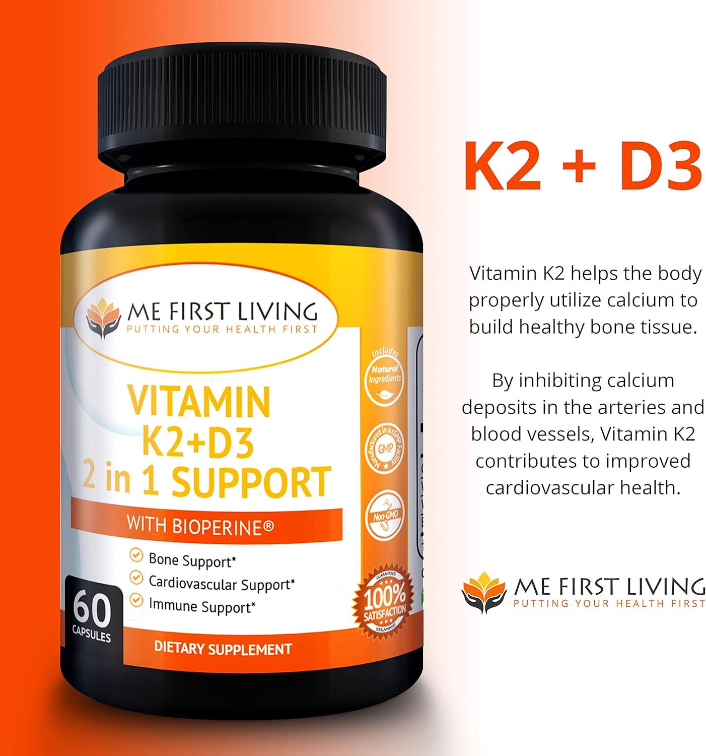  Me First Living Vitamin K2 (MK7) with D3 Supplement Bone an