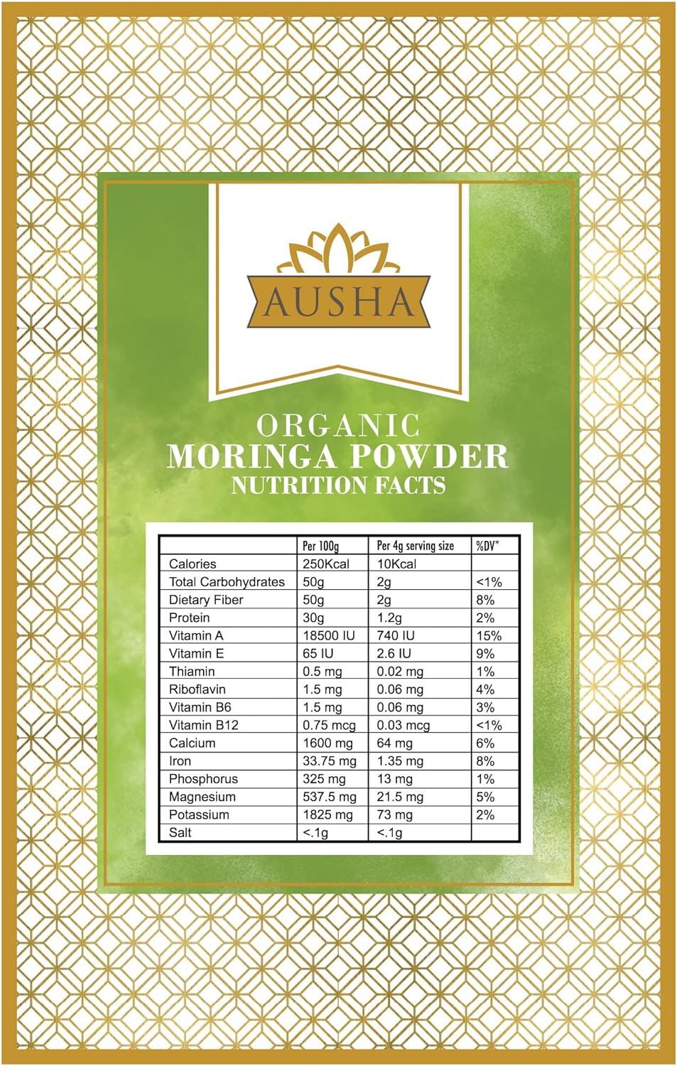 Ausha Organic Moringa Powder - 500g l Certified Organic by Soil Associ