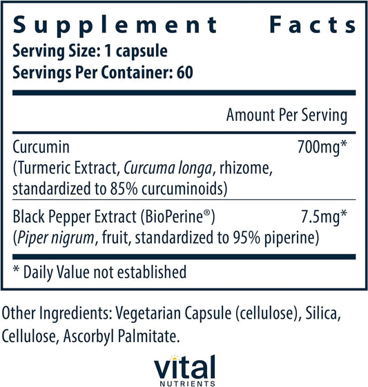 Vital Nutrients Curcumin Extract with Bioperine 700mg | Vega
