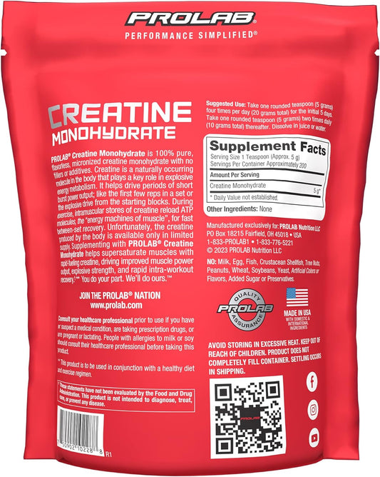 ProLab Creatine Monohydrate Best Micronized Creatine Powder, Sports Nu