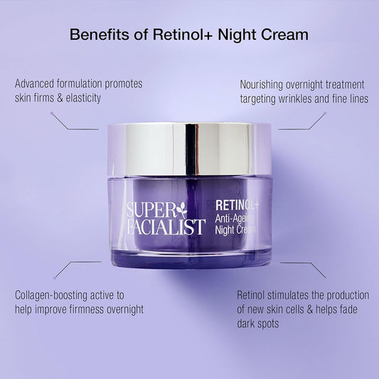 Super Facialist Retinol+ Anti Ageing Renewing Night Cream, Reduce Wrinkles and Fine Lines Overnight, for Normal Skin, 50