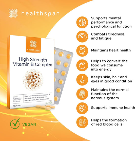 Healthspan High Strength Vitamin B Complex (120 Tablets) | High Levels0.05 Grams
