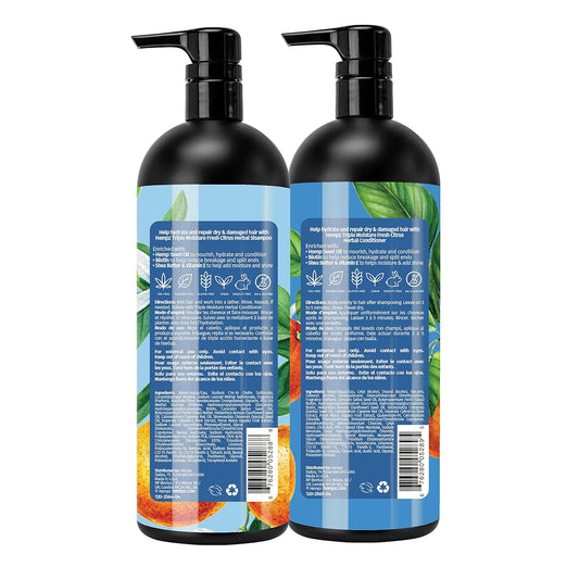 HEMPZ Hair Shampoo & Conditioner Set - Grapefruit & Peach Scent for Dry, Damaged and Color Treated Hair, Hydrating, Softening, Moisturizing with Biotin Duo Set 33.8