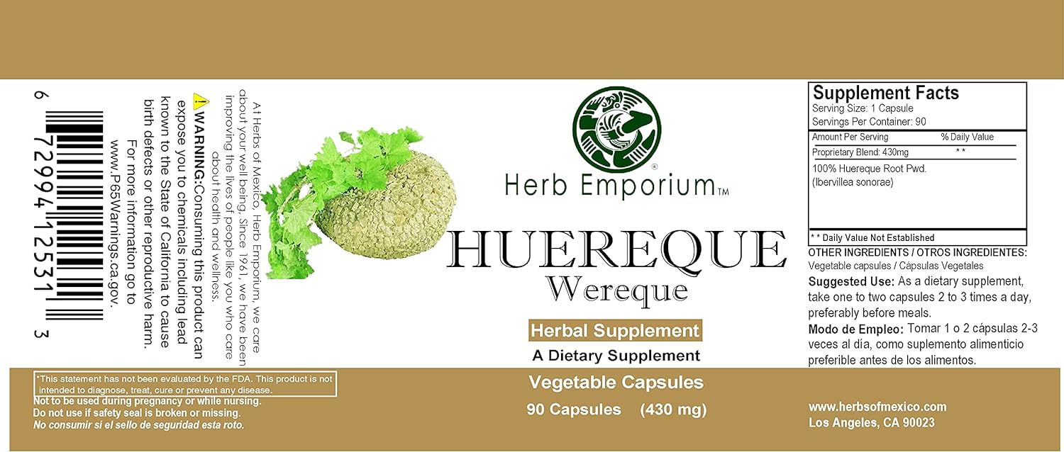 Huereque Capsules / Capsules de Huereque 90ct. by Herbs of Mexico