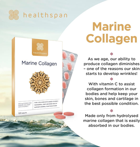 Healthspan Marine Collagen 500mg (120 Tablets) | Hydrolysed Type I Mar140 Grams