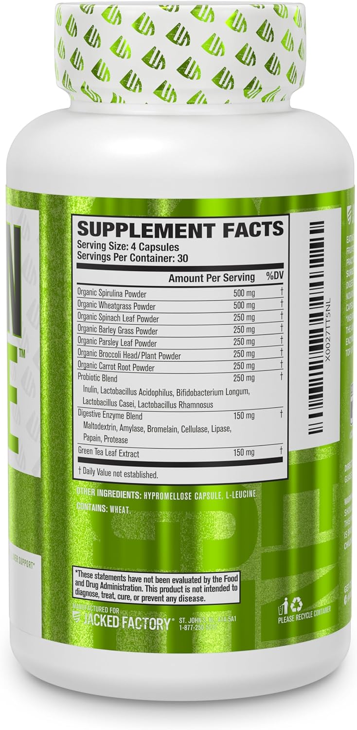 Jacked Factory Green Surge Green Superfood Capsules - Keto Friendly Gr