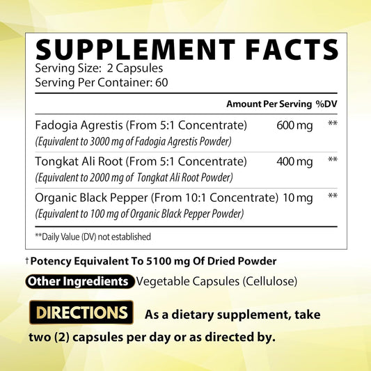 600mg Fadogia Agrestis with 400mg Tongkat Ali - Support for Energy Production, Strength, Immune System & Pre-Workout - 1