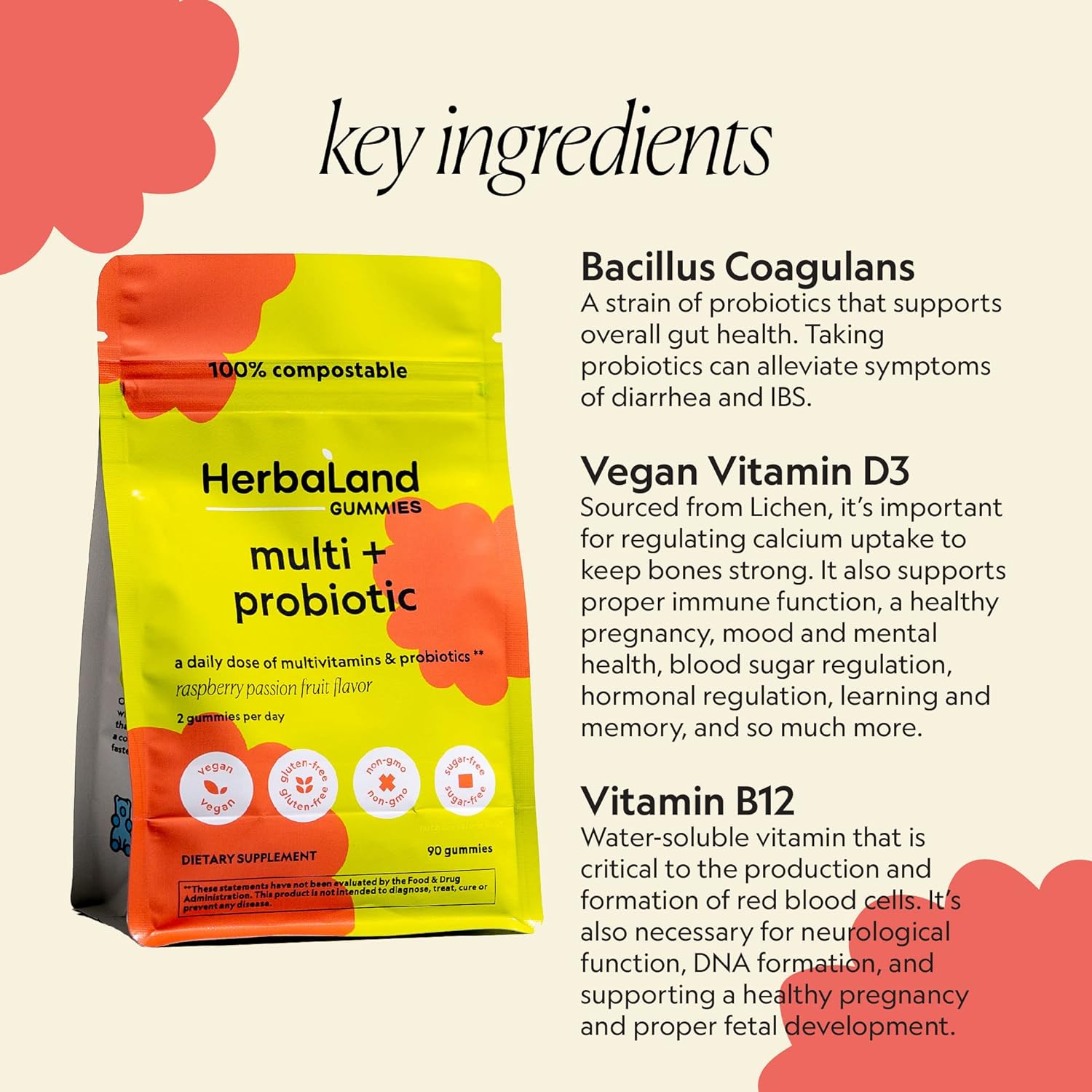 Herbaland Vegan Multivitamin Probiotic Gummies for Adults - 13 Vitamin