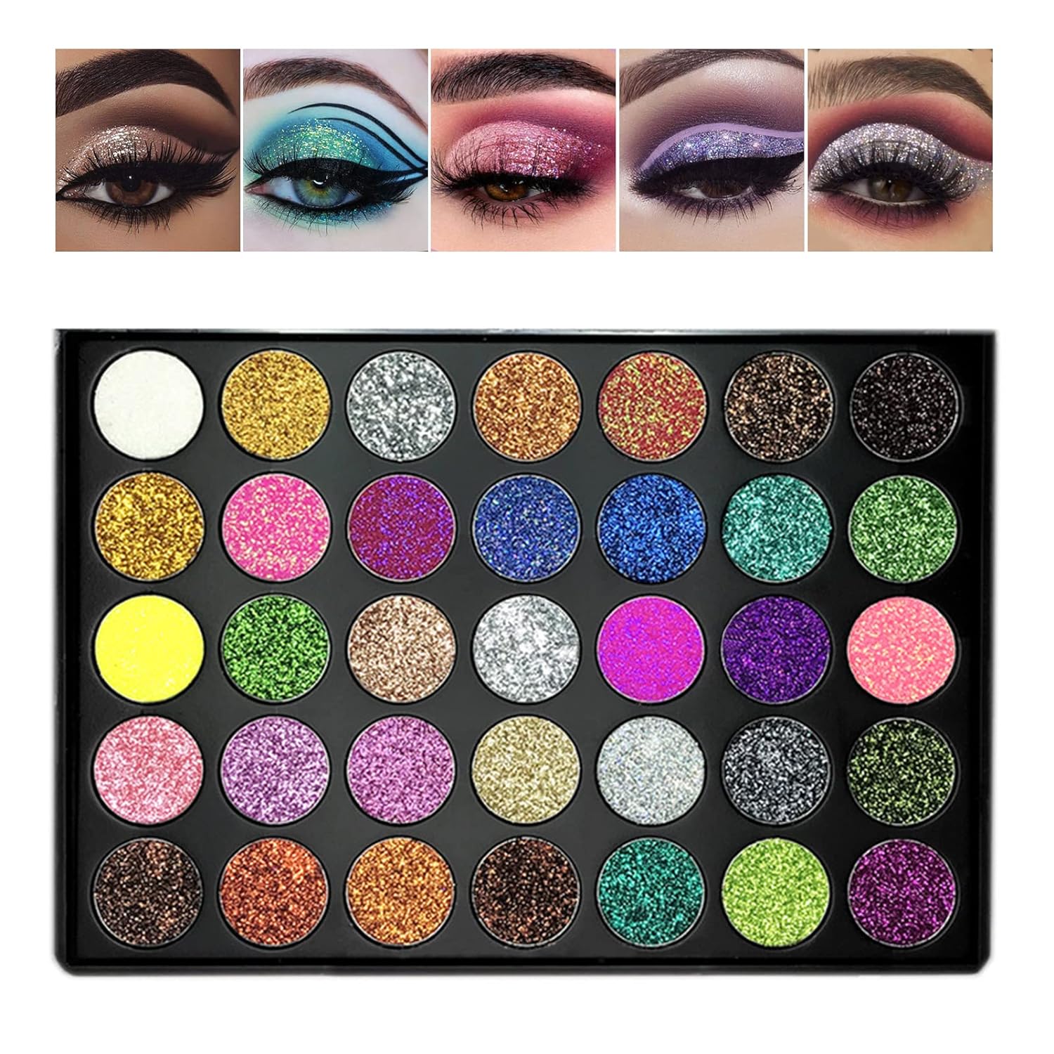 Rechoo 35 Colors Glitter Eye shadow Palette Eye Makeup Colourful Eyeshadow Palette Pallet Shiny Colorful Shimmer Bright Color Pigmented Paleta