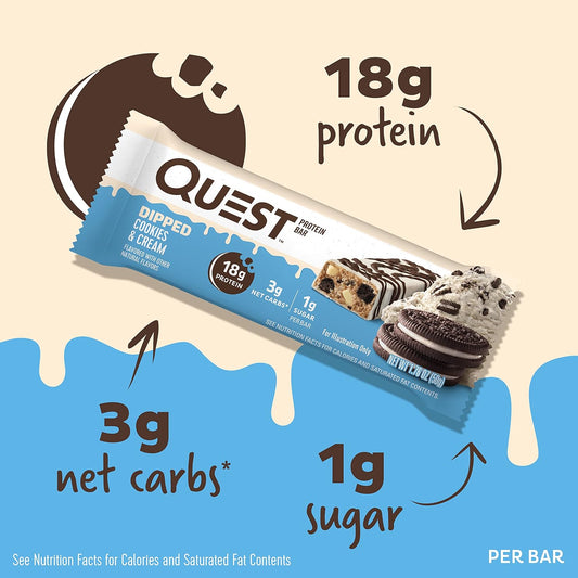 Quest Nutrition Dipped Chocolate Cookies & Cream Protein Bars, High Pr1.38 Pounds