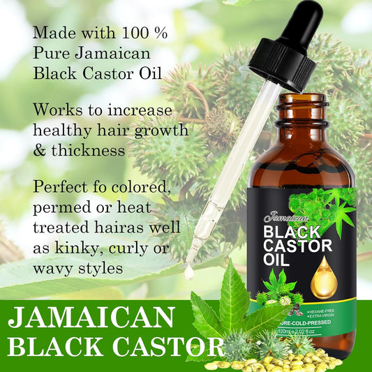 Jamaican Black Castor Oil, 100% Pure Organic Essential Oils Castor Oil Cold Pressed Black Castor Oil for Body, Skin Care