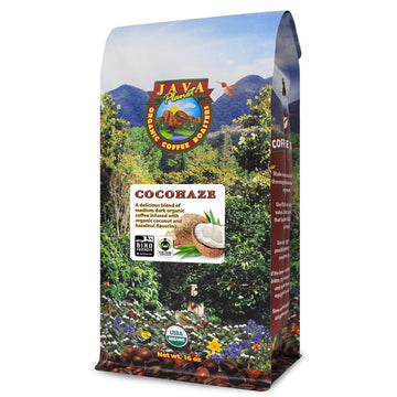 Java Planet - Coconut and Hazelnut Flavored Organic Coffee Beans infused with Organic Flavoring, Fair Trade, Medium Dark Roast, Arabica Gourmet Coffee Grade A, packaged in bag