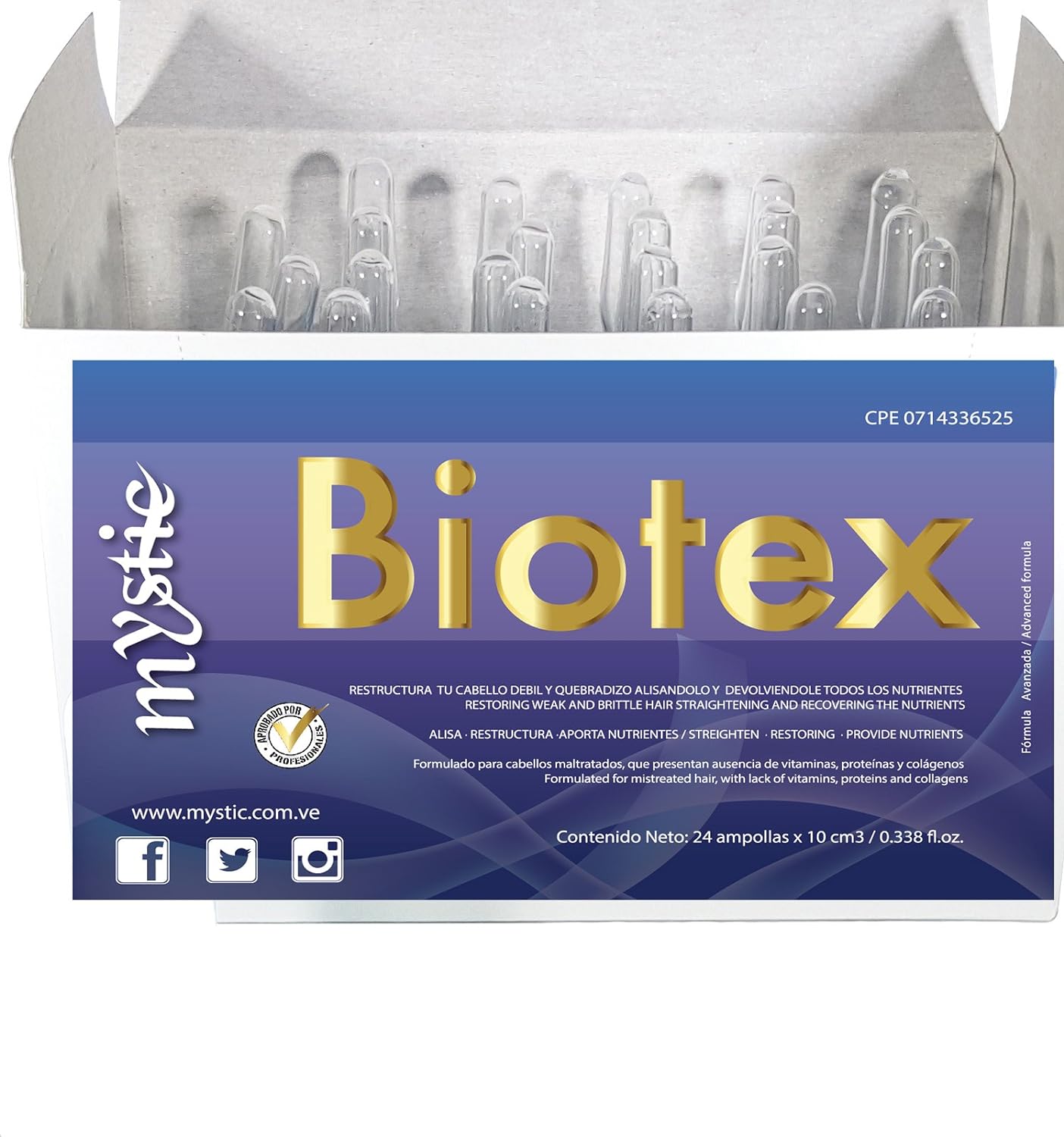 Mystic Biotex Ampoule Anti-Frizz, Restores and Repairs Damaged Hair - Provides Essential Nutrients and Vitamins - Hair Treatment Ampoules With Hyaluronic & Amino Acid (Pack 24)