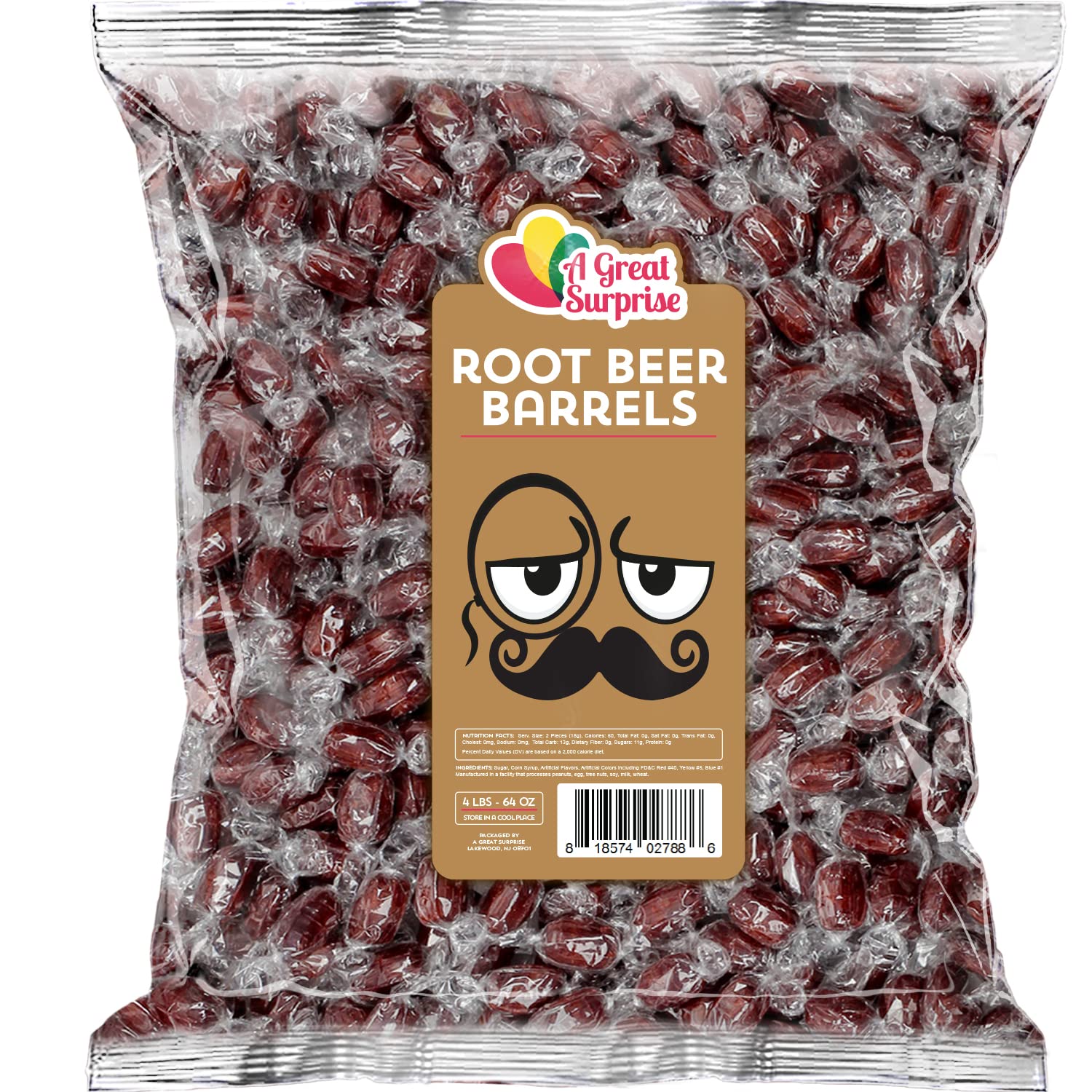 Root Beer Barrels - Root Beer Hard Candy - 4 Pounds - Old Fashion Candy - Brown Hard Candy - Individually Wrapped Bulk C