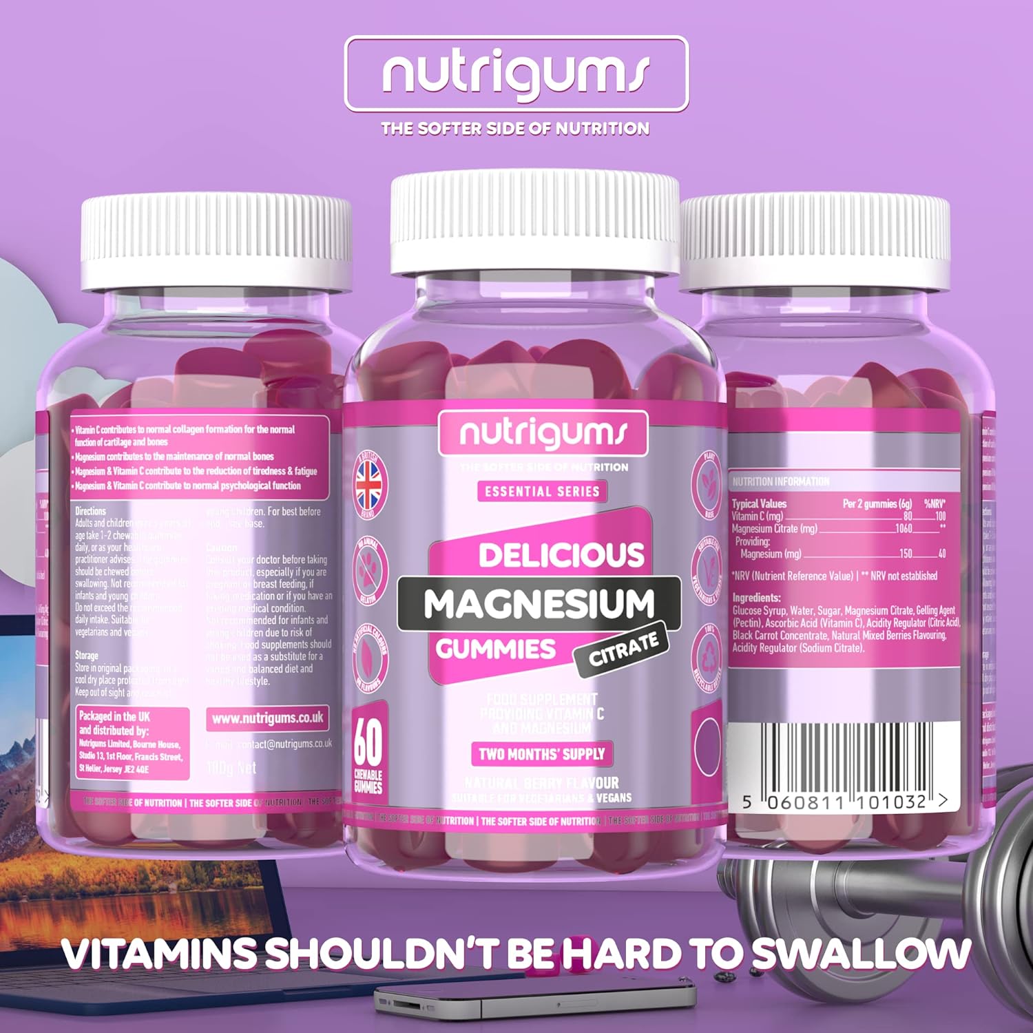 Magnesium Citrate 1250mg & Vitamin C Gummy | Mixed Berry Flavour | 60 