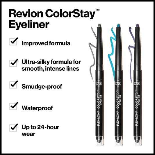 Pencil Eyeliner by Revlon, ColorStay Eye Makeup with Built-in Sharpener, Waterproof, Smudgeproof, Longwearing with Ultra-Fine Tip, 201 Black, 0.01