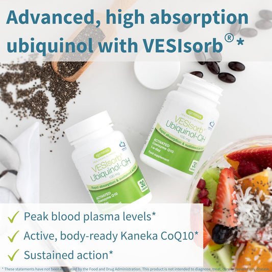 VESIsorb Ubiquinol-QH Advanced CoQ10 100mg, 600% Bioavailability & Fas