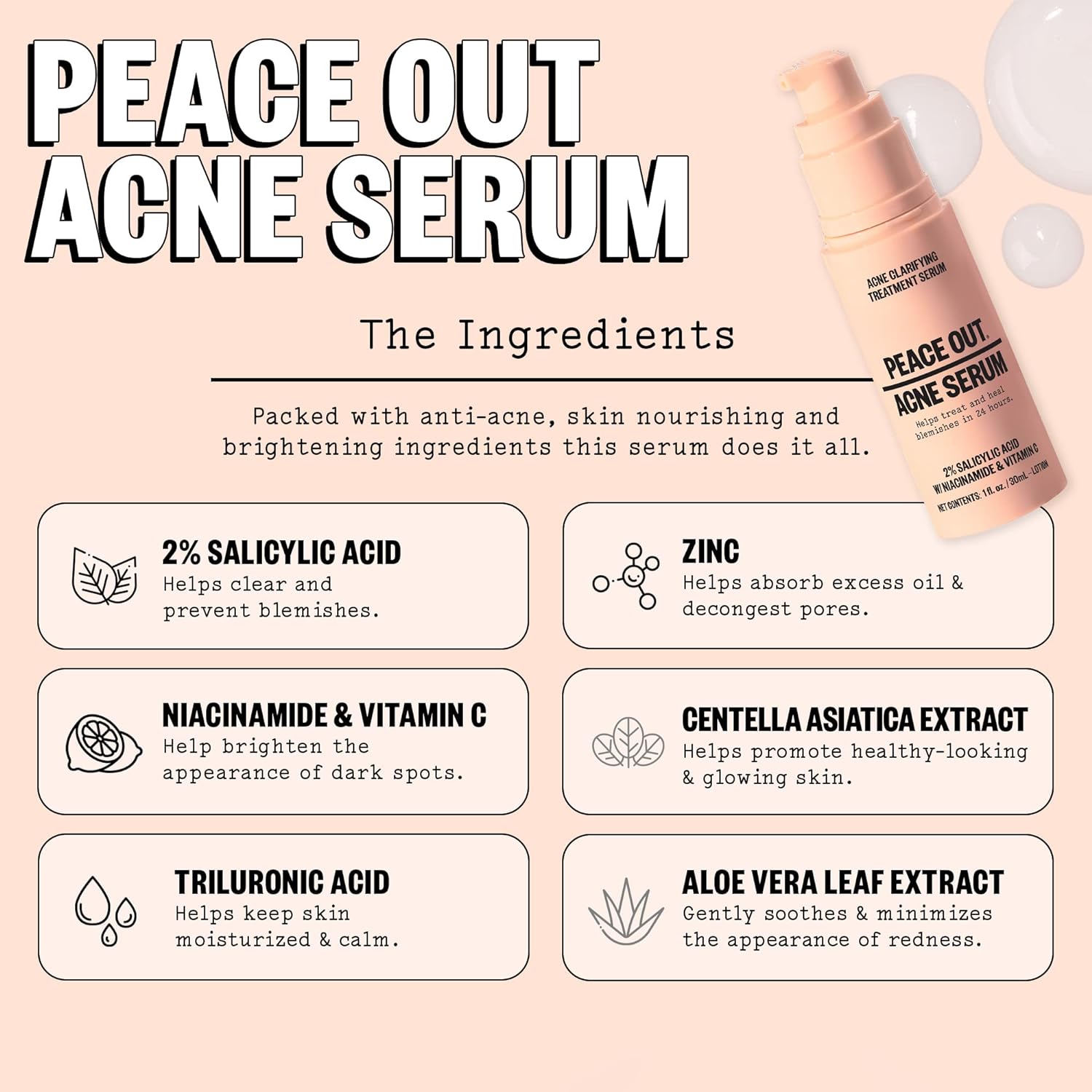 Esupli.com Peace Out Skincare Acne Serum | Daily Multi-Benefit Face Ser