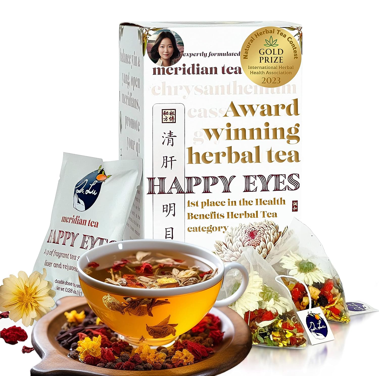 Dr. Lu’s Happy eyes tea | Liver detox tea for eye health | Chrysanthemum tea | Everyday nourishing liver tea | Relieve Dry eyes, Eye strain | formulated Chrysanthemum Cassia Seeds tea bag with goji berry, mulberries, osmanthus…