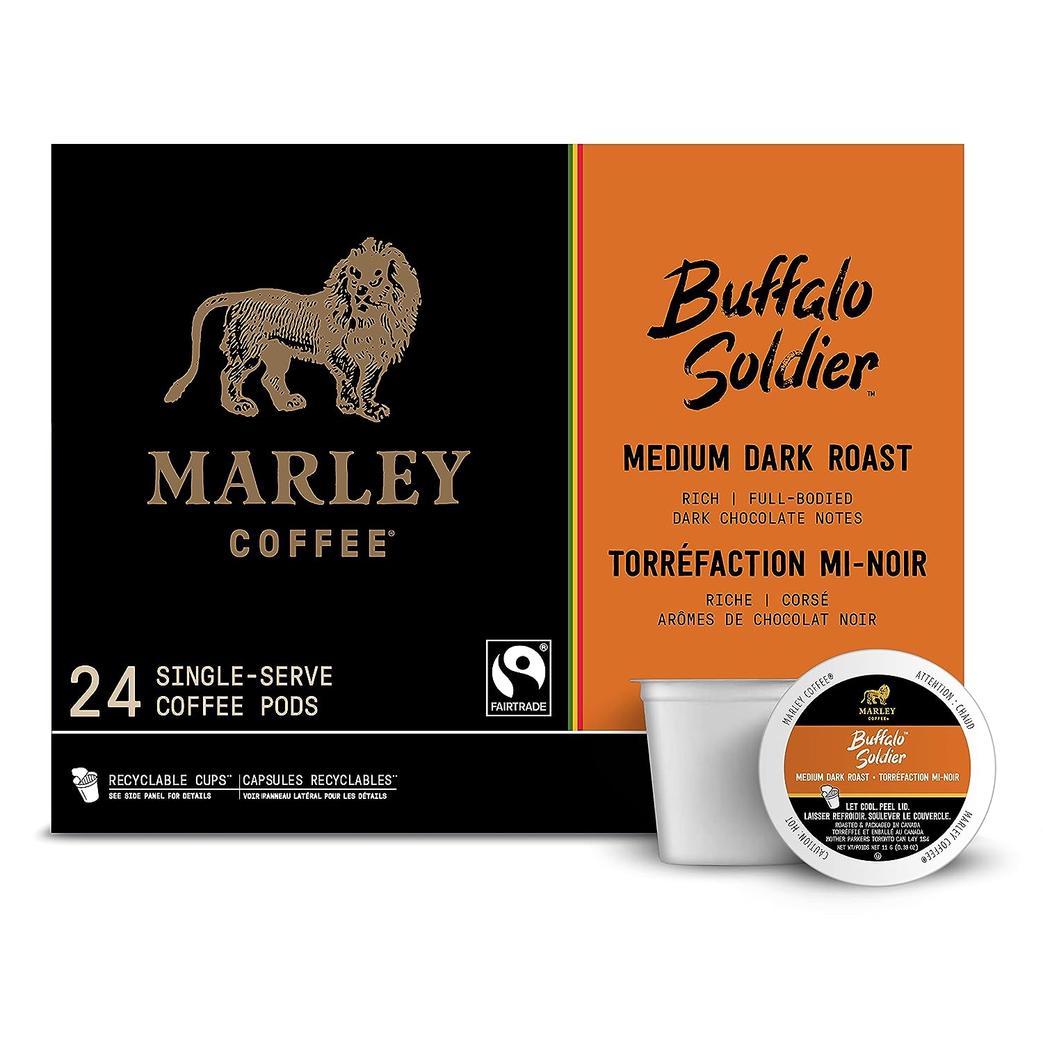 Marley Coffee Single Serve K-Cup Compatible Capsules, Buffalo Soldier, Medium-Dark Roast, 24 Count - Packaging may vary