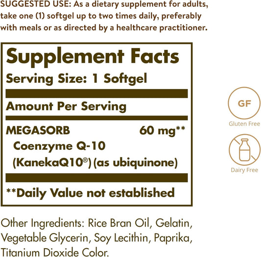 Solgar Megasorb CoQ-10 60 mg, 120 Softgels - Supports Heart