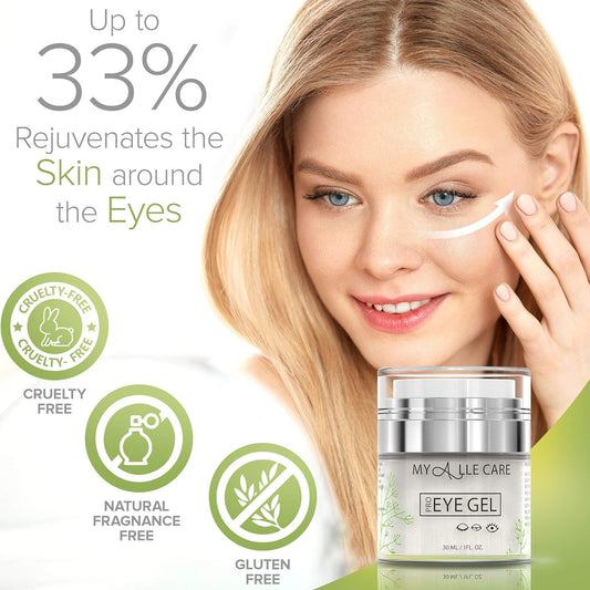 Eye Gel with Hyaluronic Acid, Reduce Dark Circles, Puffiness and Eye Bags. Anti Wrinkle Under Eye Treatment, Hydrating Gel with Collagen, Aloe and Vitamin E, Anti Aging Cream for Men & Women
