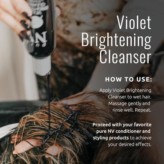 Pure NV Violet Brightening Cleanser | Brighten & Tone Blonde, Silver, & Gray Hair Color | Prevents Brassy & Yellow Tones | For Color Treated Hair | Sulfate, Sodium Chloride & Paraben Free