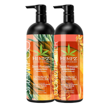 HEMPZ Hair Shampoo & Conditioner Set - Sweet Pineapple & Honey Melon Scent for Thin/Fine Dry, Damaged and Color Treated Hair, Hydrating, Softening, Moisturizing with Biotin Duo Set - 33.8