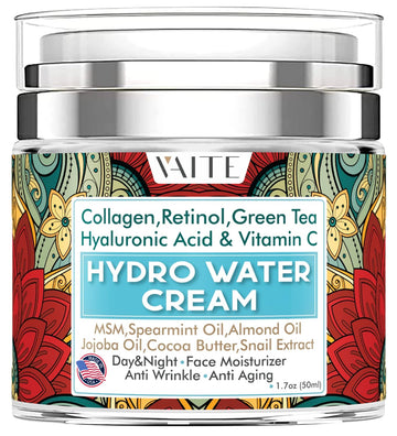 VAITE Water Based Moisturizer Face - Best Cream Facial Care With Hyaluronic Acid For Dry Skin Crema Women And Mens, Simple Skincare Hydrating Booster for Every Day with Collagen, Retinol, Green Tea Hyaluronic Acid & Vitamin C 1.7