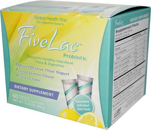 Global Health Trax, FiveLac Probiotic, Lemon Flavor, 60 Packets, .053 